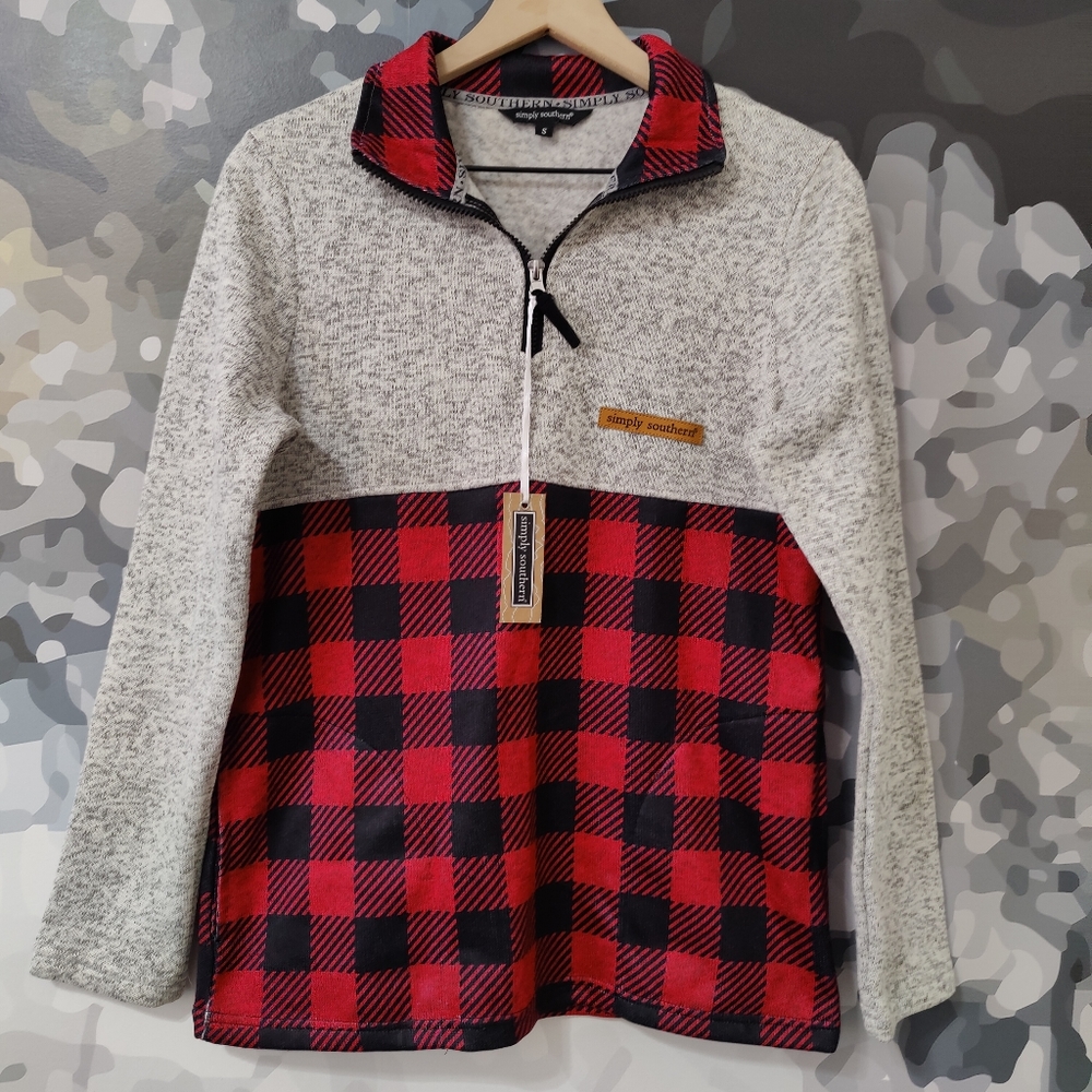 Simply Southern Buffalo Check 1/4 Zip Fleece - Size S
